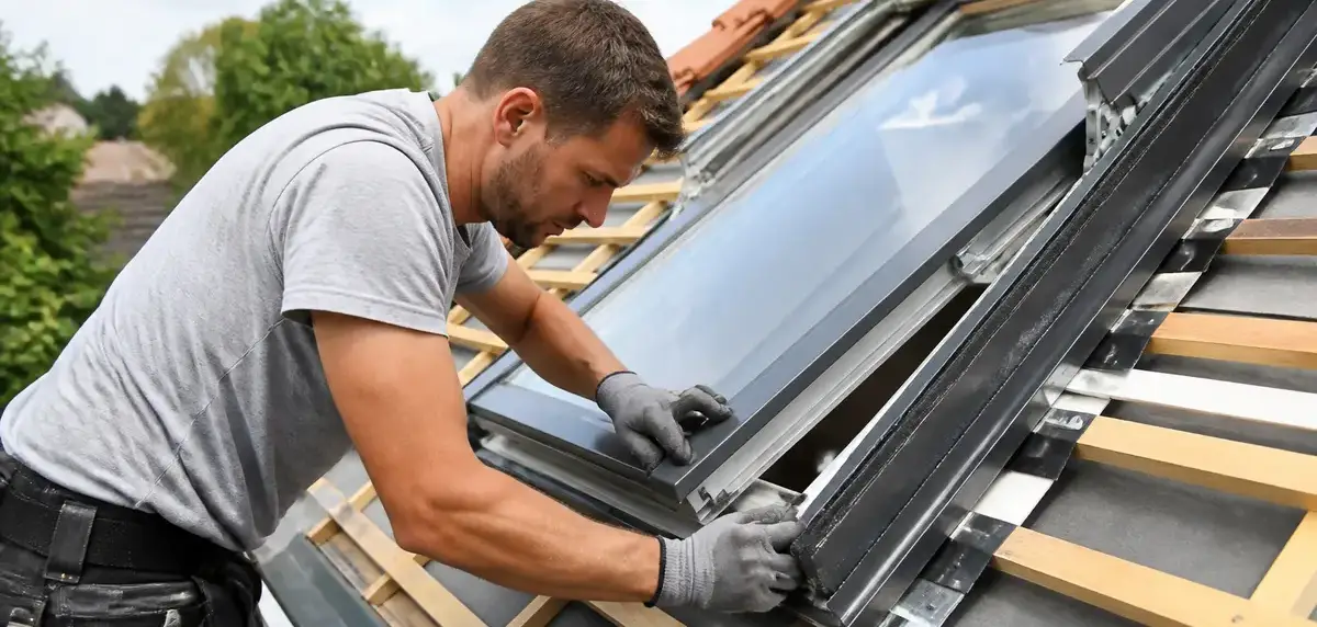 Artisan installant une fenêtre de toit en PVC posée par Proxichantier sur toiture rénovée